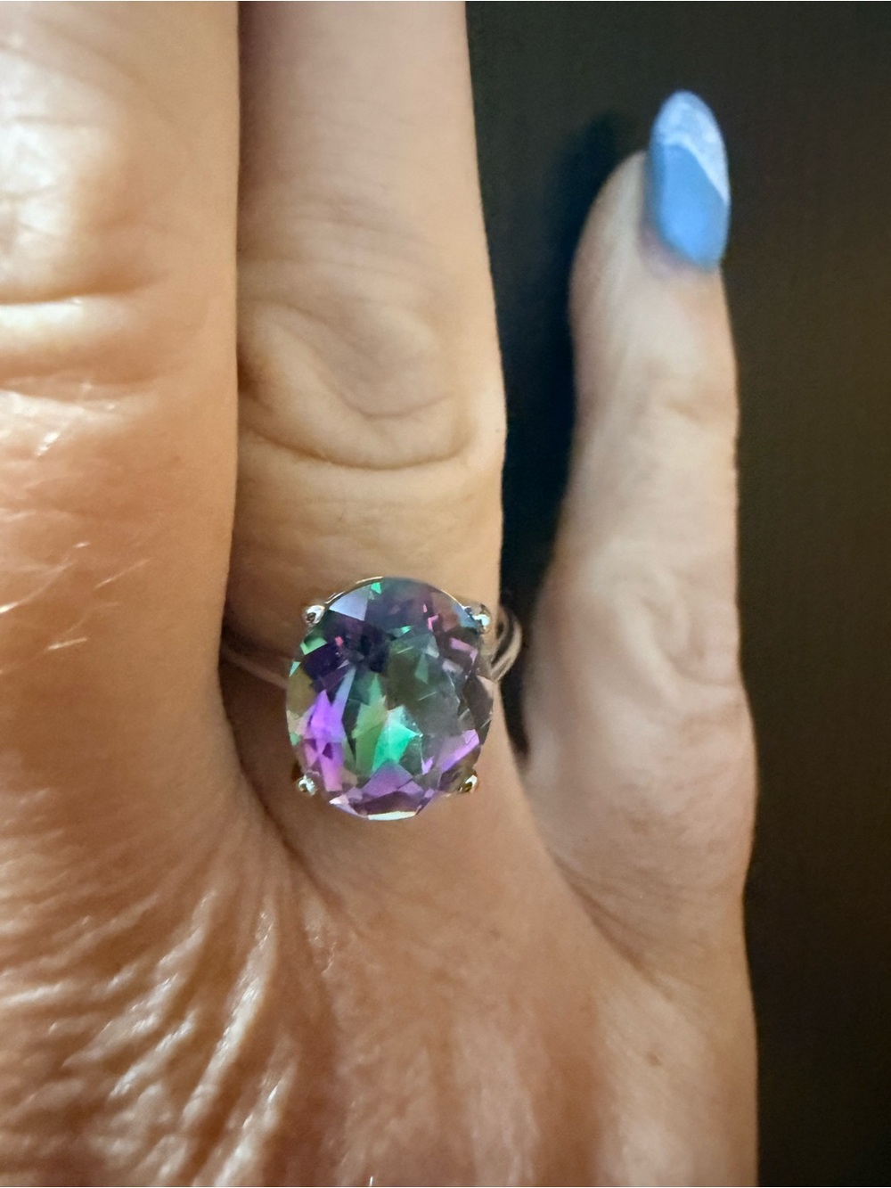 Iridescent Mystic Topaz Oval Ring in Purple-Green - Women Jewelry